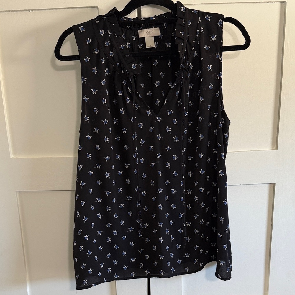LOFT Black and Blue Floral Sleeveless Blouse
